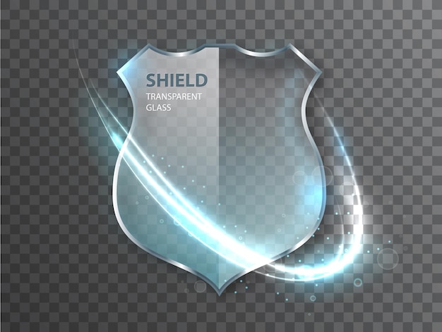 Vector glass shield sign on transterent background. safety badge protection icon. defense safeguard sign.