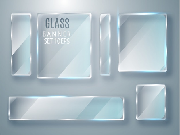 Vector glass transparent banners set. flat glass.