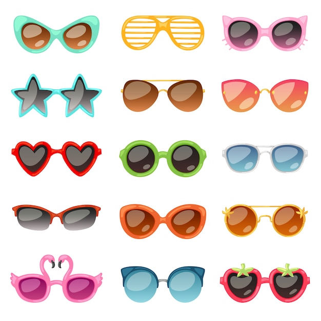 Glasses  cartoon eyeglasses or sunglasses in stylish shapes for party and fashion optical spectacles set of eyesight view accessories