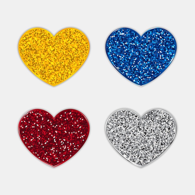 Glitter hearts icons set.