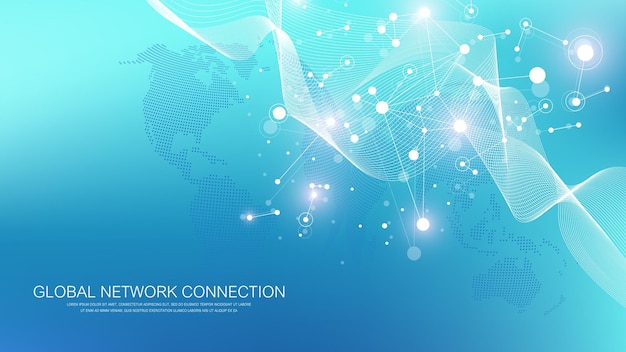 Vector global network connection concept social network communication in the global business big data visualization internet technology vector illustration