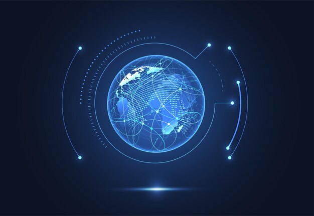 Vector global network connection world map point and line composition concept of global business