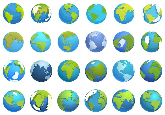 Globe icons set cartoon vector Earth map