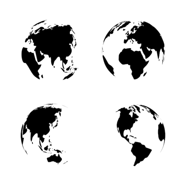 globe silhouette hemisphere with continents in set