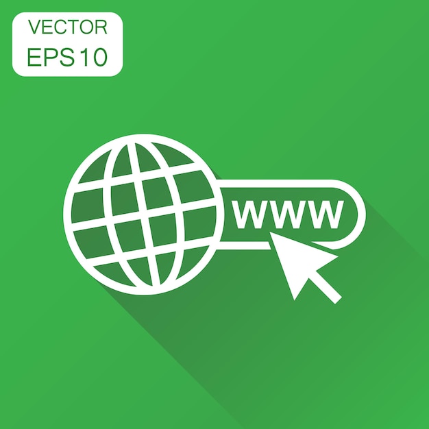 Vector go to web icon business concept network internet search pictogram vector illustration on green background with long shadow