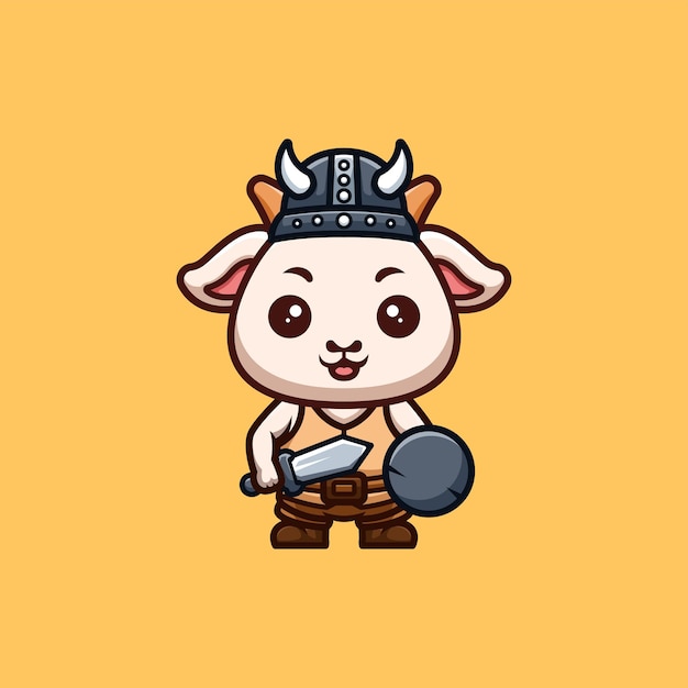 Goat Viking Cute Creative Kawaii Cartoon Mascot Logo