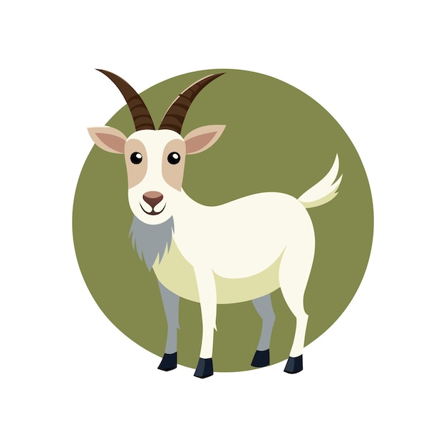 Vector a goat with horns and horns stands in front of a green circle