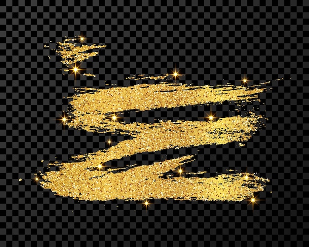 Gold glitter brush stroke on transparent background