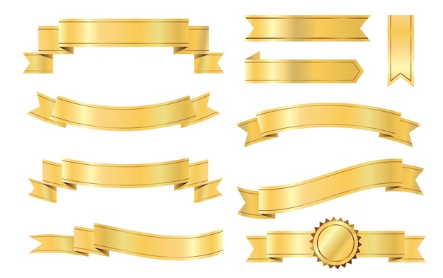 Gold Glossy  Ribbon Vector Set Collection