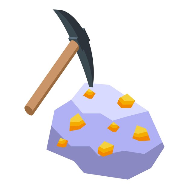 Vector gold mine pick axe icon isometric vector work cart cart miner