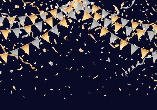 Gold and silver party flag on night background