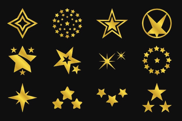 Gold star collectionStar logo collectionModern simple flat styleVector illustration