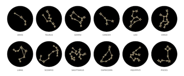 Gold zodiac constellations with names