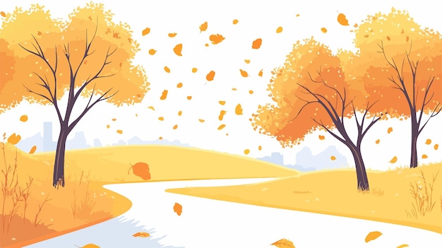 Vector golden autumn forest trees landscape concept