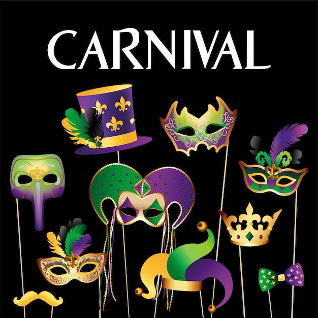 Golden Carnival Masks Background