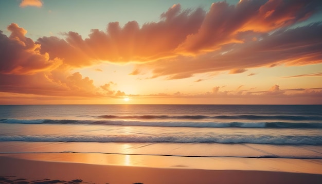 Vector golden hour sunset over ocean waves