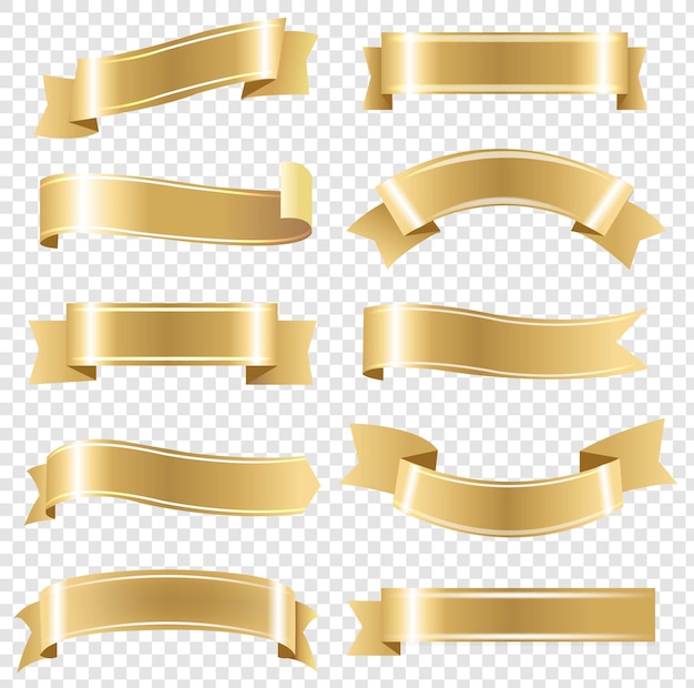 Vector golden ribbons set isolated transparent background