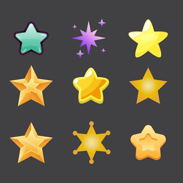 Vector golden star from different angles realistic metallic stars isolated christmas design element