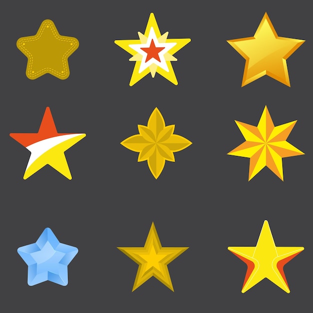 Vector golden star from different angles realistic metallic stars isolated christmas design element