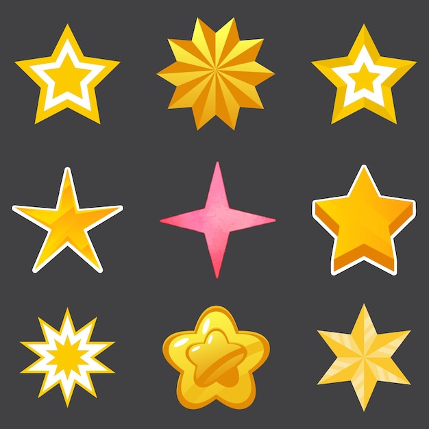 Vector golden star from different angles realistic metallic stars isolated christmas design element