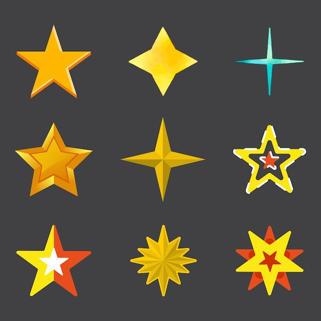 Vector golden star from different angles realistic metallic stars isolated christmas design element