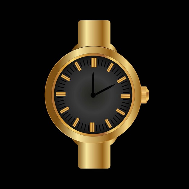 Vector golden watch vector illustration on black background