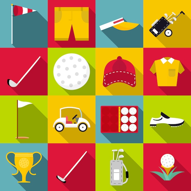 Golf icons set, flat style