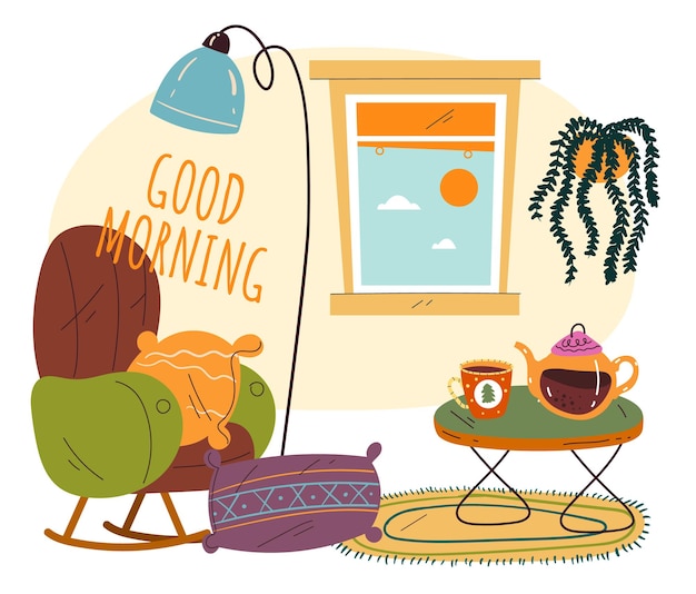 Vector good morning cozy concept vector flat graphic design illustration