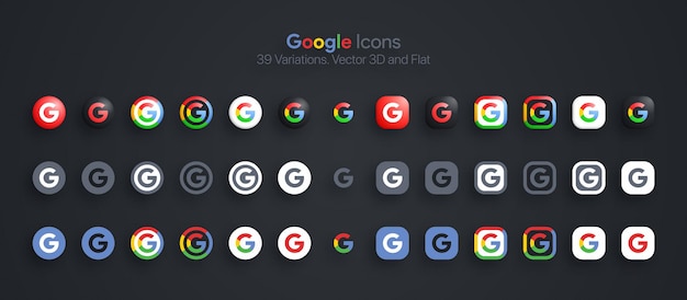 Vector google icons set modern 3d and flat in different variations