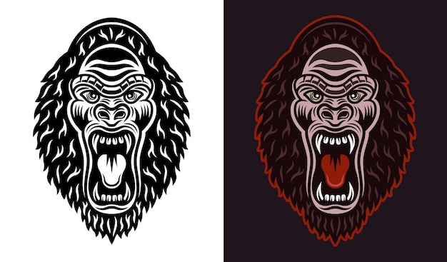 Gorilla head with open mouth vector colorful illustration isolated on dark background