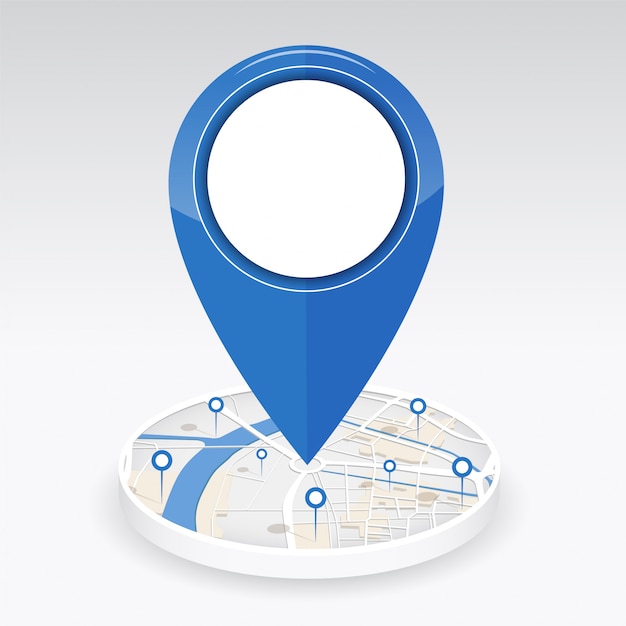 Gps icon on center of the city map with pin location 