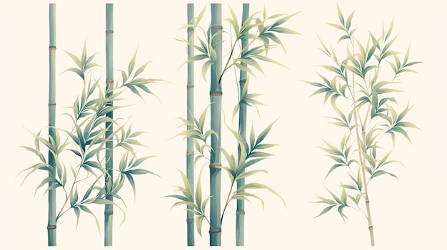 Vector graceful bamboo stalks in green shades