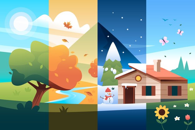 Vector gradient 4 seasons illustration