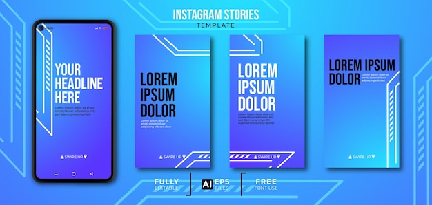 Gradient background social media set instagram stories template with smartphone