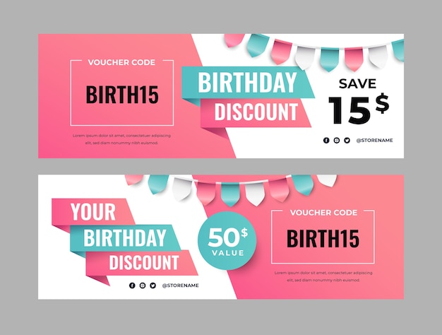 Vector gradient  birthday sale coupon template