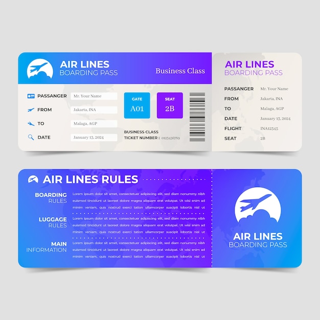 Vector gradient boarding pass template