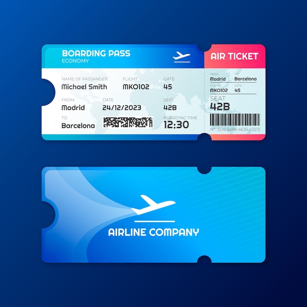 Vector gradient boarding pass ticket template