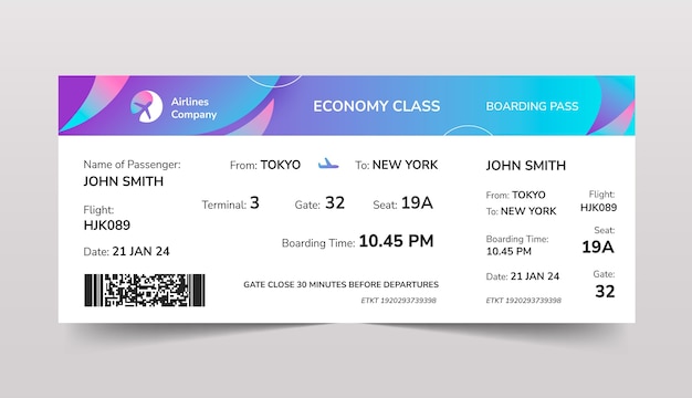 Vector gradient boarding pass ticket template