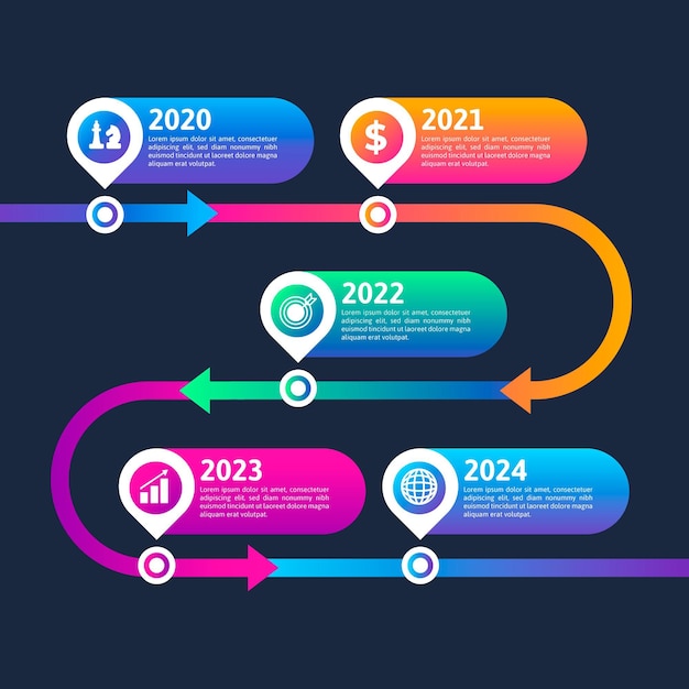 Vector gradient colored timeline infographic