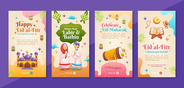 Gradient eid al-fitr instagram stories collection