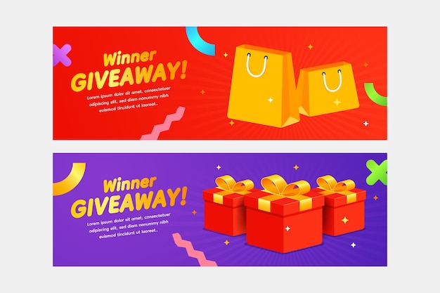 Gradient giveaway winners horizontal banner template set