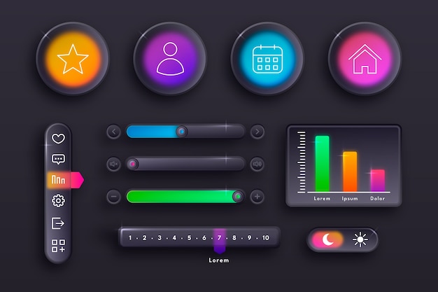 Gradient glassmorphism elements set