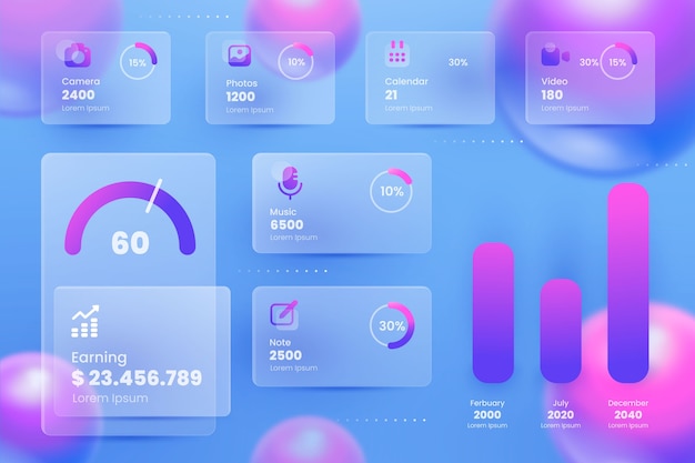 Vector gradient glassmotphism button set