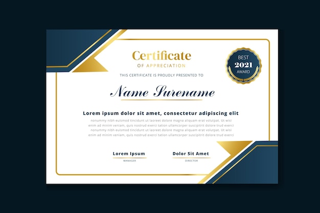 Gradient golden luxury certificate template