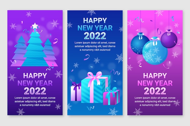 Gradient happy new year 2022 vertical banners set