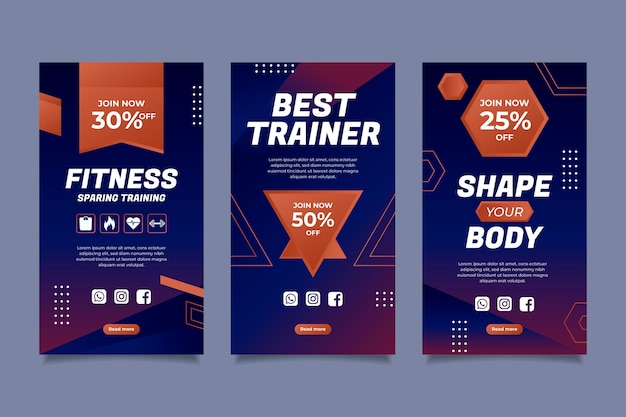 Gradient health and fitness instagram stories collection