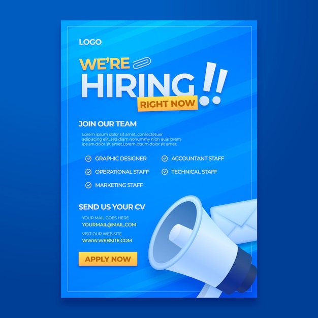 Vector gradient hiring poster and flyer template