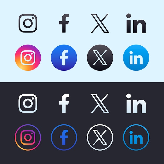 Vector gradient social media logo set