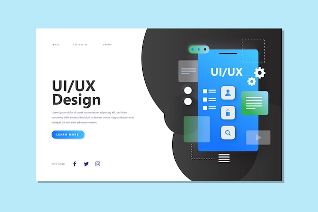 Вектор шаблон целевой страницы с градиентом uiux