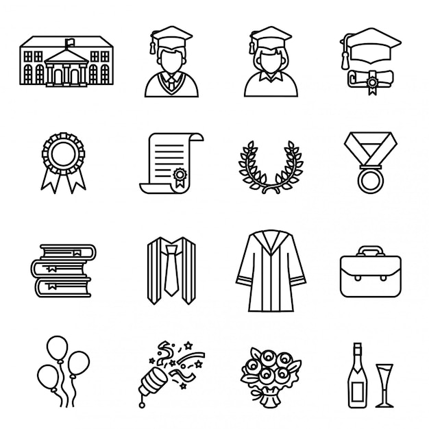 Graduation day. College & University education icon set.